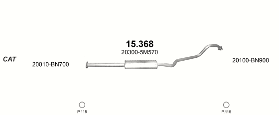 Skica izduvnog sistema za Nissan Almera 1.5 D — 1.5 dCi dizel, 2002–11/2006