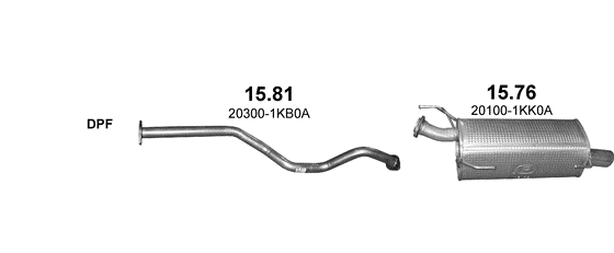 Skica izduvnog sistema za Nissan Juke 1.5 D — 1.5 DCi dizel 2WD, 2010–5/2014 Skica izduvnog sistema za Nissan Juke 1.5 D — 1.5 DCi dizel 2WD, 2010–5/2014