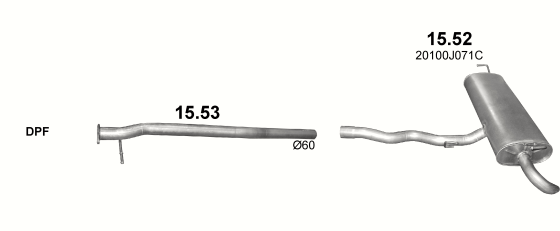 Skica izduvnog sistema za Nissan Qashqai 2.0 D — 2.0 dCi dizel 2WD / 2.0 dCi dizel 4X4, 2007–1/2010 · 2010–4/2014