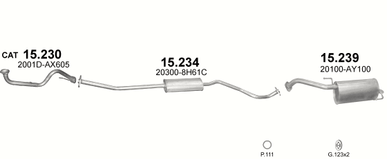 Skica izduvnog sistema za Nissan Note 1.4 — 1.4i 16V, 2009–8/2013 Skica izduvnog sistema za Nissan Note 1.4 — 1.4i 16V, 2009–8/2013