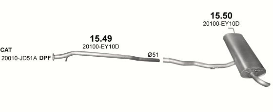 Skica izduvnog sistema za Nissan Qashqai 1.5 D — 1.5 dCi dizel 2WD, 2008–1/2010