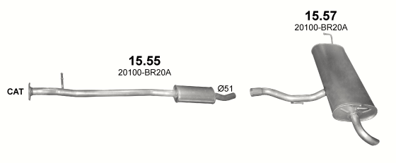 Skica izduvnog sistema za Nissan Qashqai 2.0 — 2.0i 16V 2WD+4WD, 2006–4/2014