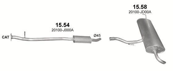 Skica izduvnog sistema za Nissan Qashqai 1.6 — 1.6i 16V 2WD, 2006–12/2013