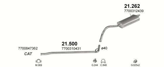 Skica izduvnog sistema za Nissan Kubistar 1.2 — 1.2i, 2003–10/2009