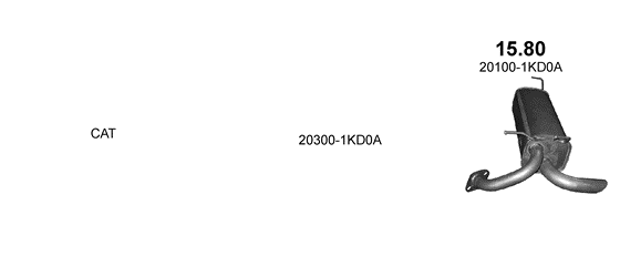 Skica izduvnog sistema za Nissan Juke 1.6 — 1.6i DIG-T, 2010–2018 Skica izduvnog sistema za Nissan Juke 1.6 — 1.6i DIG-T, 2010–2018