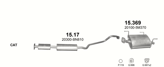 Skica izduvnog sistema za Nissan Almera 1.8 — 1.8i -16V Euro 3/4, 2000–8/2002 · 2002–2006
