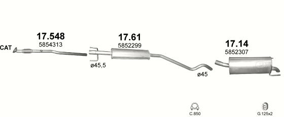Skica izduvnog sistema za Opel Astra H GTC 1.4 — 1.4i 16V (3 vrata), od 2005