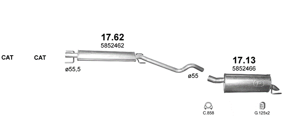 Skica izduvnog sistema za Opel Astra H GTC 1.9 D — 1.9 CDTi dizel (3 vrata), 2005–10/2010