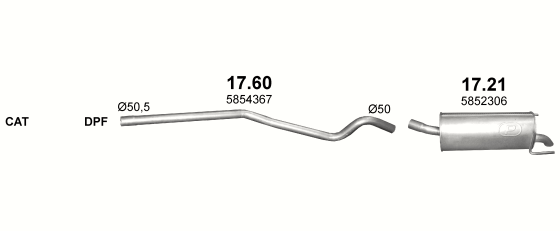 Skica izduvnog sistema za Opel Astra H GTC 1.7 D — 1.7 CDTi dizel (3 vrata), 2005–10/2010