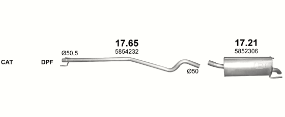 Skica izduvnog sistema za Opel Astra H GTC 1.7 D — 1.7 CDTi dizel (3 vrata), 2005–10/2010