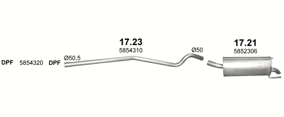 Skica izduvnog sistema za Opel Astra H GTC 1.3 D — 1.3 CDTi dizel (3 vrata), 2005–10/2010