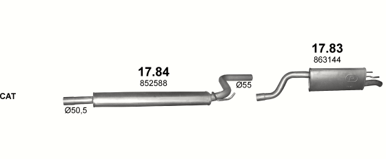 Skica izduvnog sistema za Opel Meriva B 1.4 — 1.4i Turbo, 2010–3/2017