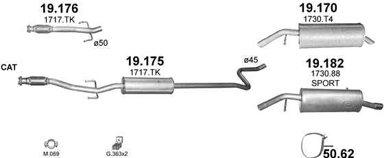 Skica izduvnog sistema za Peugeot 2008 1.6 VTi, 2013–1/2016