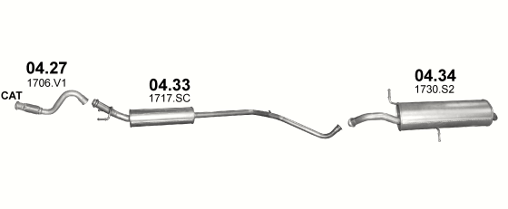 Skica izduvnog sistema za Peugeot 308 1.6 VTi, 2007–2/2010 Skica izduvnog sistema za Peugeot 308 1.6 VTi, 2007–2/2010