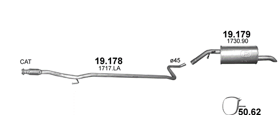 Skica izduvnog sistema za Peugeot 2008 1.6 HDi, 2013–2016