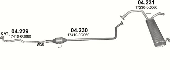 Skica izduvnog sistema za Peugeot 108 1.0, početno godište 2014. Skica izduvnog sistema za Peugeot 108 1.0, početno godište 2014.