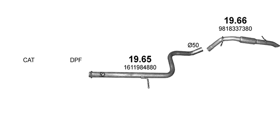 Skica izduvnog sistema za Peugeot 2008 1.6 HDi, 2014–2019