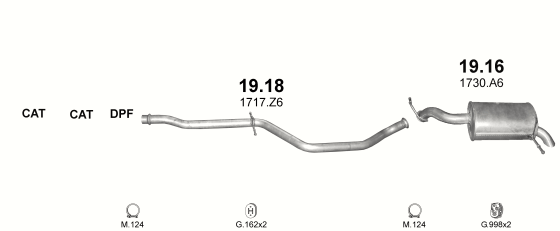 Skica izduvnog sistema za Peugeot 407 2.0 HDi, 2004–11/2004 Skica izduvnog sistema za Peugeot 407 2.0 HDi, 2004–11/2004