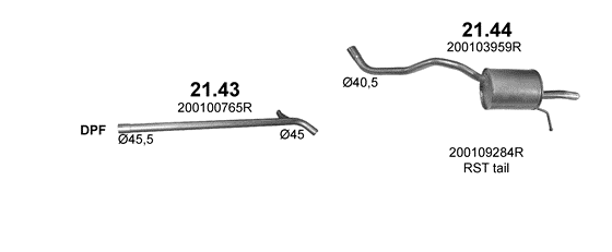 Skica izduvnog sistema za Renault Clio IV 1.5 dCi, 2012–6/2014, hečbek / SW / karavan Skica izduvnog sistema za Renault Clio IV 1.5 dCi, 2012–6/2014, hečbek / SW / karavan