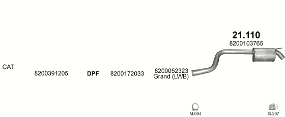 Skica izduvnog sistema za Renault Espace IV 2.2 dCi, 2002–8/2006, monovolumen