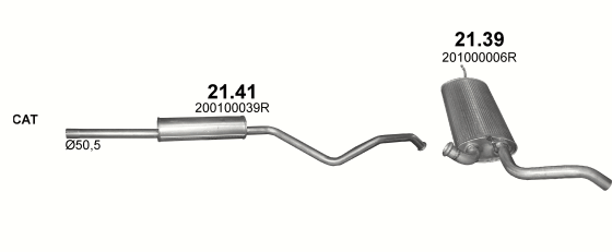 Skica izduvnog sistema za Renault Laguna III 2.0, 2007–12/2015, liftbek / SW / karavan Skica izduvnog sistema za Renault Laguna III 2.0, 2007–12/2015, liftbek / SW / karavan