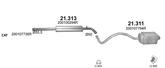 Skica izduvnog sistema za Renault Megane III 1.4, 2009–8/2015, hečbek / kupe / SW / karavan Skica izduvnog sistema za Renault Megane III 1.4, 2009–8/2015, hečbek / kupe / SW / karavan