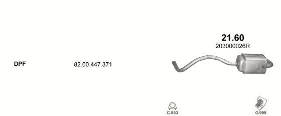Skica izduvnog sistema za Renault Megane III 1.5 dCi, od 2008, hečbek / kupe / SW / karavan Skica izduvnog sistema za Renault Megane III 1.5 dCi, od 2008, hečbek / kupe / SW / karavan