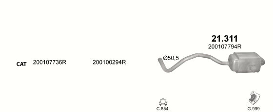 Skica izduvnog sistema za Renault Megane III CC 1.4, 2010–8/2015, kabriolet Skica izduvnog sistema za Renault Megane III CC 1.4, 2010–8/2015, kabriolet