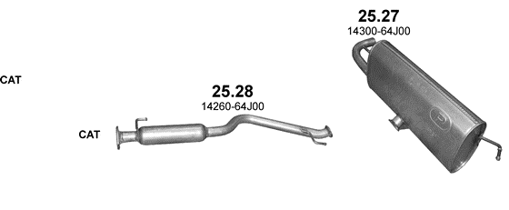 Skica izduvnog sistema za Suzuki Grand Vitara 1.6, 2005–2014, SUV / terenac Skica izduvnog sistema za Suzuki Grand Vitara 1.6, 2005–2014, SUV / terenac