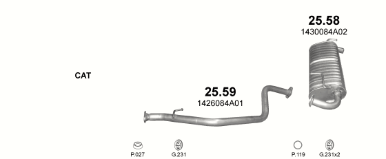 Skica izduvnog sistema za Suzuki Jimny 1.3, 2004–2017, SUV / terenac