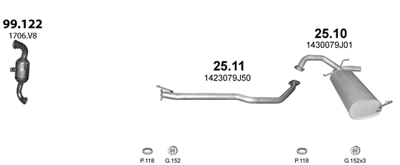 Skica izduvnog sistema za Suzuki SX4 1.6 D, 2006–10/2011, hečbek Skica izduvnog sistema za Suzuki SX4 1.6 D, 2006–10/2011, hečbek