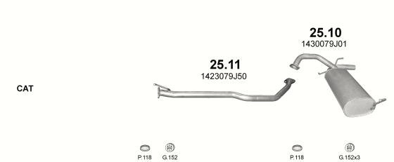 Skica izduvnog sistema za Suzuki SX4 2.0 D, 2009–2015, hečbek Skica izduvnog sistema za Suzuki SX4 2.0 D, 2009–2015, hečbek