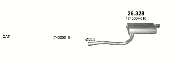 Skica izduvnog sistema za Toyota Avensis 1.6, 2000–2/2003, liftbek / sedan / limuzina / SW / karavan