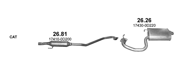 Skica izduvnog sistema za Toyota Avensis 1.8, 2003–10/2008, liftbek / sedan / limuzina