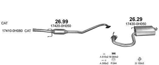 Skica izduvnog sistema za Toyota Avensis 2.0, 2003–10/2008, sedan / limuzina / liftbek / SW / karavan