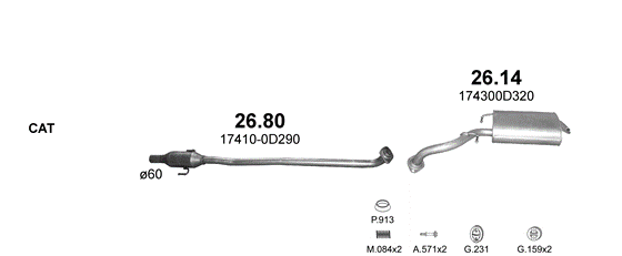 Skica izduvnog sistema za Toyota Corolla Verso 1.6, 2004–2/2009, monovolumen