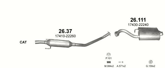 Skica izduvnog sistema za Toyota Corolla Verso 1.6, 2001–1/2004, monovolumen