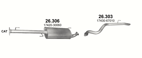 Skica izduvnog sistema za Toyota Land Cruiser 3.0 D, 2002–8/2005 · 2005–8/2009, SUV / terenac