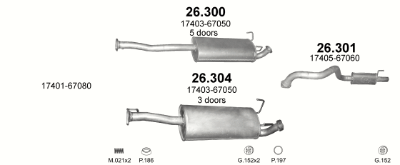 Skica izduvnog sistema za Toyota Land Cruiser 3.0 D, 1996–12/2003, SUV / terenac