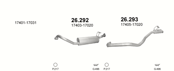 Skica izduvnog sistema za Toyota Land Cruiser 4.2 D, 1990–1998, SUV / terenac
