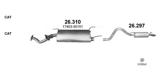 Skica izduvnog sistema za Toyota Land Cruiser 4.7, 1998–2007, SUV / terenac