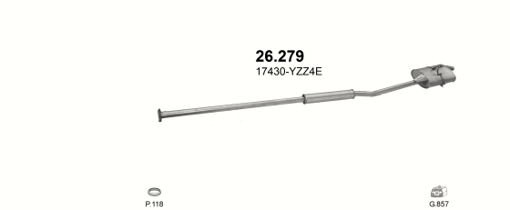 Skica izduvnog sistema za Toyota Picnic 2.2 D, 1996–8/1997, monovolumen
