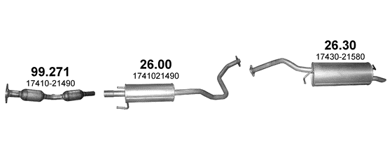Skica izduvnog sistema za Toyota Prius 1.5 Hybrid, 2003–2/2009, liftbek