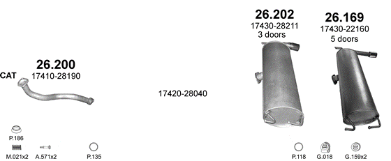 Skica izduvnog sistema za Toyota RAV4 2.0, 2000–11/2005, SUV / terenac Skica izduvnog sistema za Toyota RAV4 2.0, 2000–11/2005, SUV / terenac