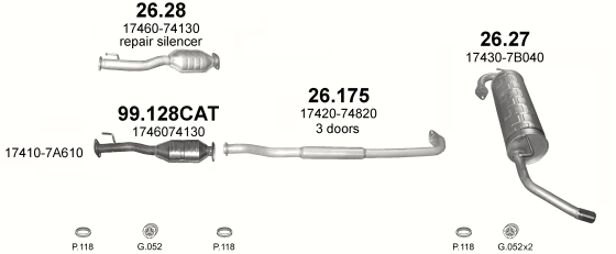 Skica izduvnog sistema za Toyota RAV4 2.0, 1997–5/2000, SUV / terenac Skica izduvnog sistema za Toyota RAV4 2.0, 1997–5/2000, SUV / terenac