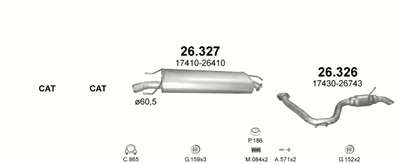 Skica izduvnog sistema za Toyota RAV4 2.2 D, 2005–11/2008, SUV / terenac Skica izduvnog sistema za Toyota RAV4 2.2 D, 2005–11/2008, SUV / terenac