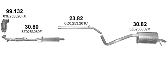 Skica izduvnog sistema za Volkswagen Fox 1.2, 2005–12/2011, hečbek Skica izduvnog sistema za Volkswagen Fox 1.2, 2005–12/2011, hečbek