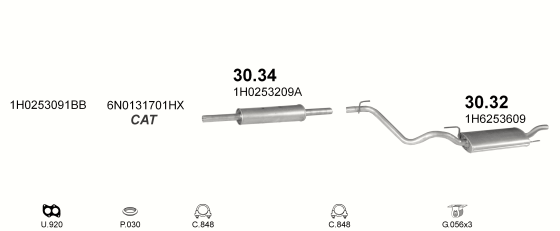 Skica izduvnog sistema za Volkswagen Golf III 1.4, 1994–7/1995, hečbek Skica izduvnog sistema za Volkswagen Golf III 1.4, 1994–7/1995, hečbek