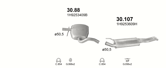 Skica izduvnog sistema za Volkswagen Golf III 1.9 D, 1996–4/1999, SW / karavan Skica izduvnog sistema za Volkswagen Golf III 1.9 D, 1996–4/1999, SW / karavan