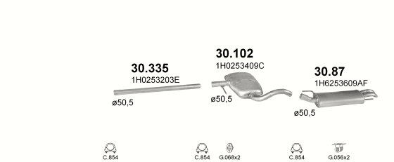 Skica izduvnog sistema za Volkswagen Golf III 1.9 D, 1996–12/1997, hečbek Skica izduvnog sistema za Volkswagen Golf III 1.9 D, 1996–12/1997, hečbek